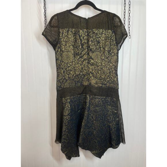 Anna Sui Nevan Dress Black & Yellow Floral Brocade Asymmetrical Mini Size 2 - Picture 3 of 8